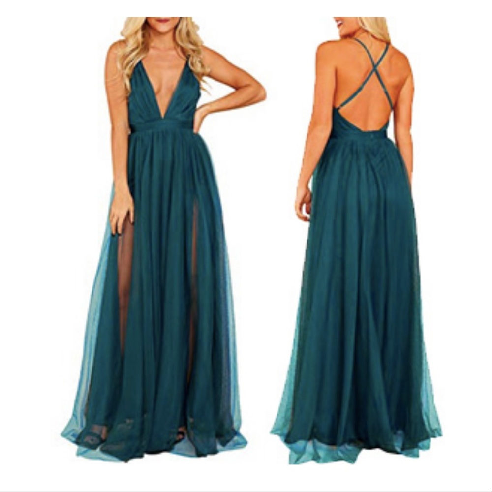 NWT Teal Gauzy Full Length Dress